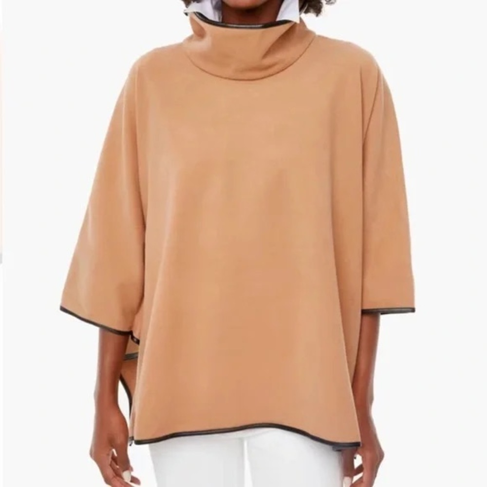 Tuckernuck Piper Poncho Sweater One Size Faux Leather Trim Tan Camel Brown #